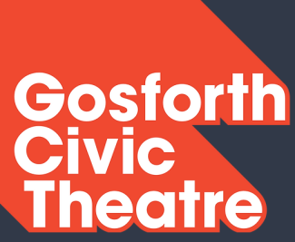 Gosforth Civic Theatre logo written in white text on a blue and orange background