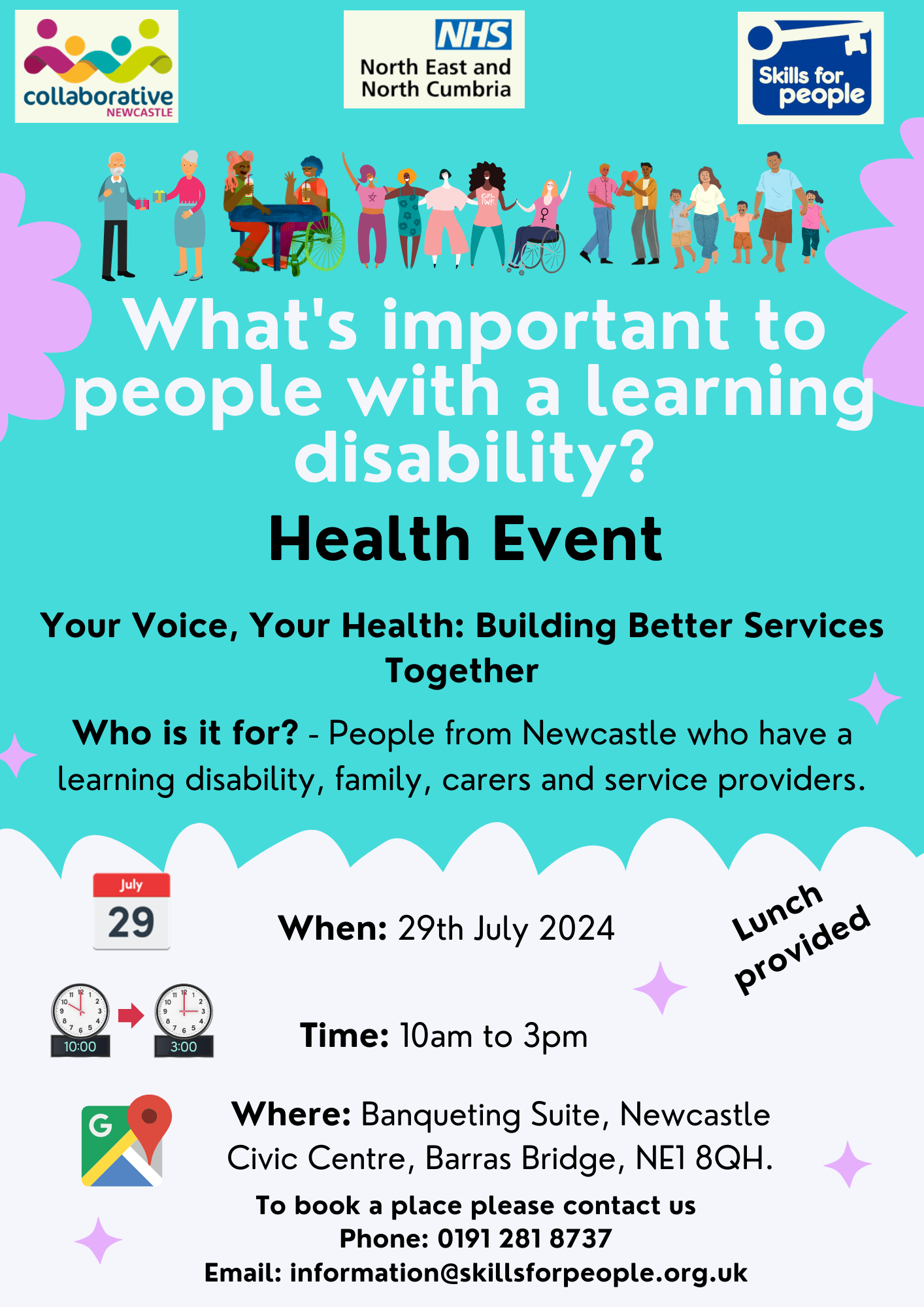 Decorative flyer for the event containing the information written above.