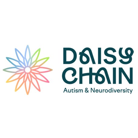Daisy chain logo featuring a multi-coloured outline of a flower