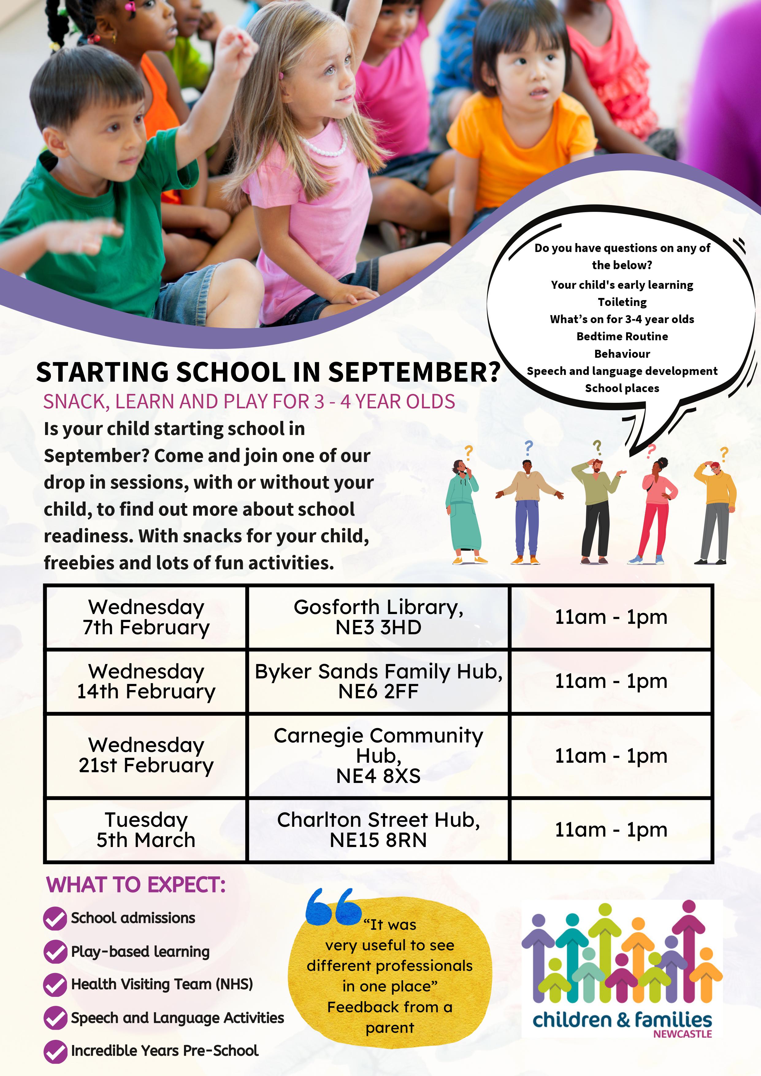 poster advertising event. image of children sitting ready to learn, one child with her hand up. Wording similar to what is on this page. 