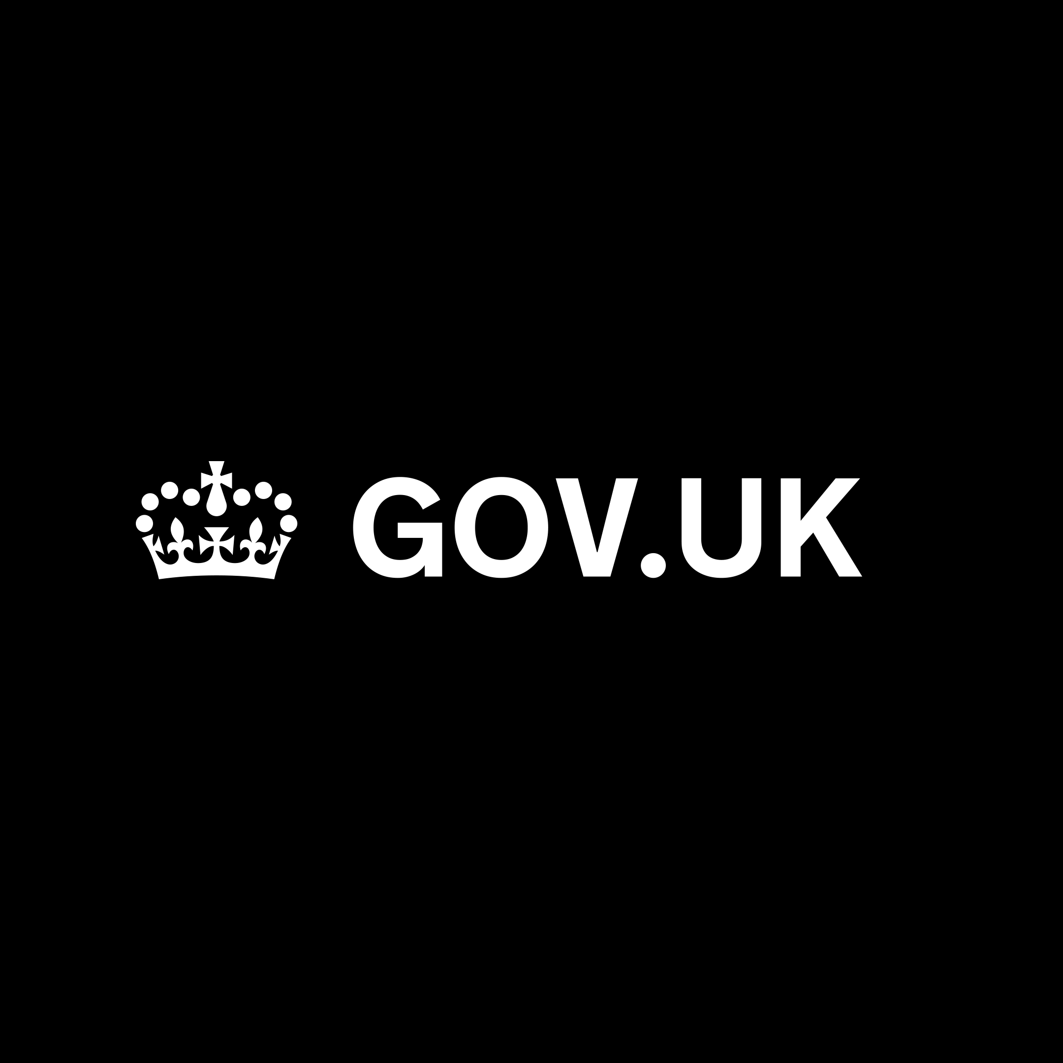Image of Gov.uk on black background next to the crown