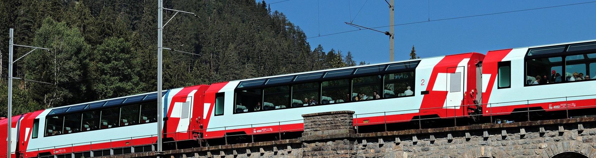 Train going over bridge