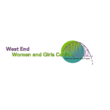 White background, west end women and girls logo in green